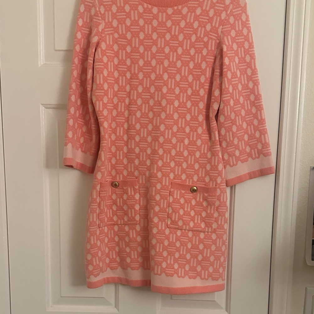 Maje Pink and White Geometric Sweater dress - Picture 6 of 16